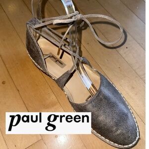 Paul Green Marcey Metallic espadrille ankle tie flats, 7.5, CB2408